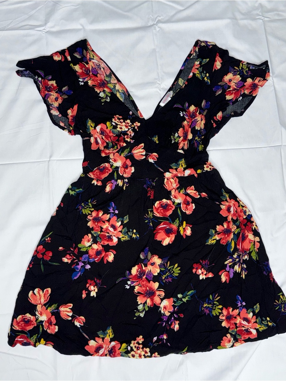 Black Floral V-Neck Dress
